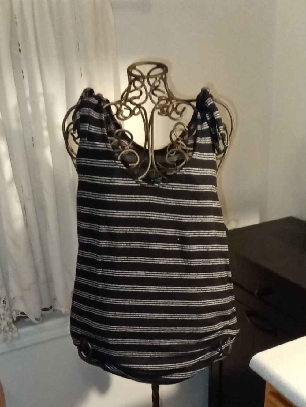 a new day Black and White Striped Tie-Shoulder Tank